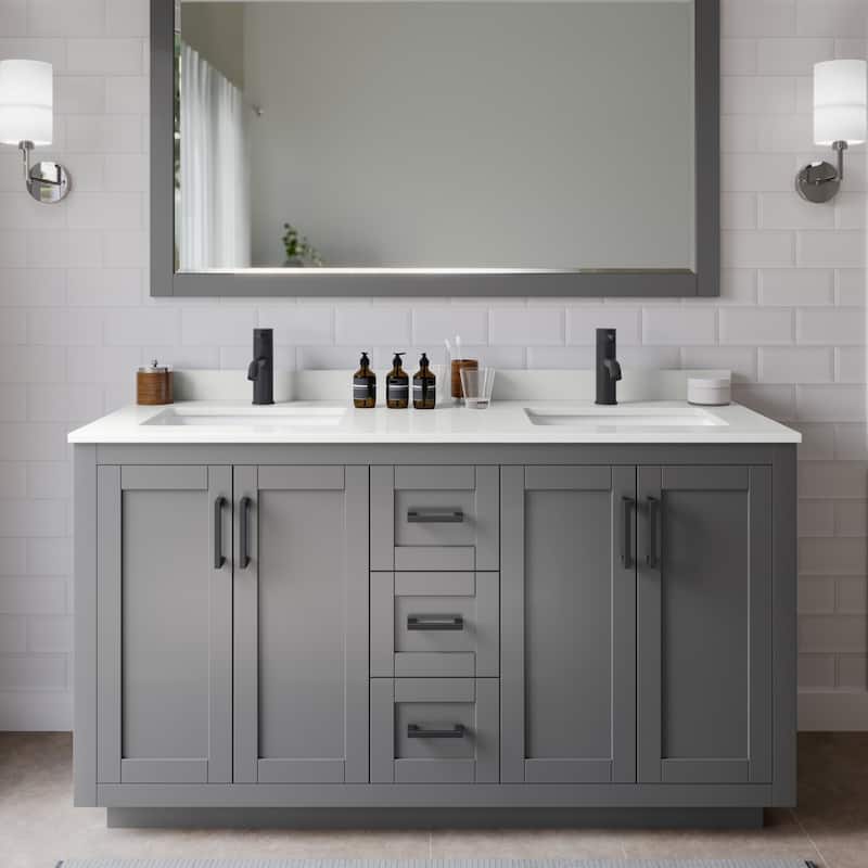 Wyndham Collection WCF292960D-QTZ-UNSMXX Miranda 60" Free Standing - Dark Gray / White Quartz Top / Matte Black
