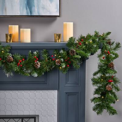 9-foot Mixed Spruce Pre-Lit Warm White LED Artificial Christmas Garland by Christopher Knight Home - Green+White