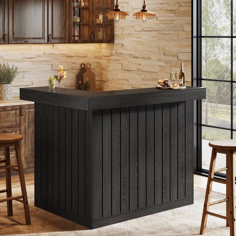 Home Bar Unit, Corner Liquor Bar Table with Storage Shelves & Wine Glass Holder, Pub Reception Accent Cabinet Desk