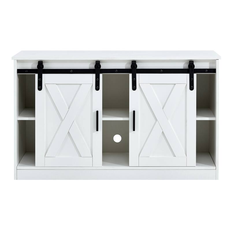 Farmhouse TV Stand Sliding Barn Door Wood Media Console Table, White 46.90" x 27.60" x 15.00