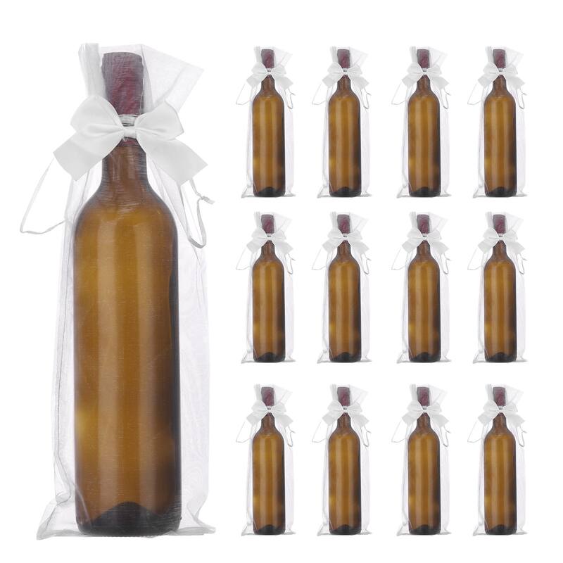 30pcs Organza Wine Bags, 15x5.5" Wine Gift Pouches with Drawstrings Bow