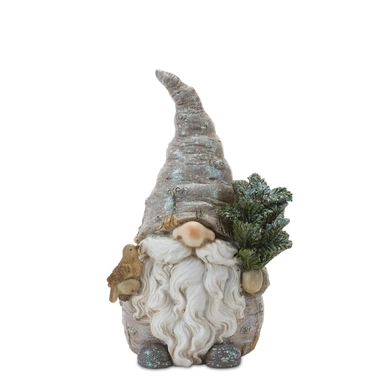 Set of 2 Woodsy Gnomes with Bird and Wreath Christmas Figurines 9.75"