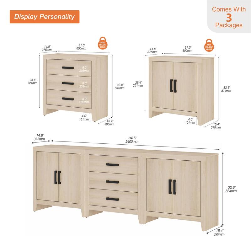 WAMPAT Buffet Cabinet with Drawers & Doors