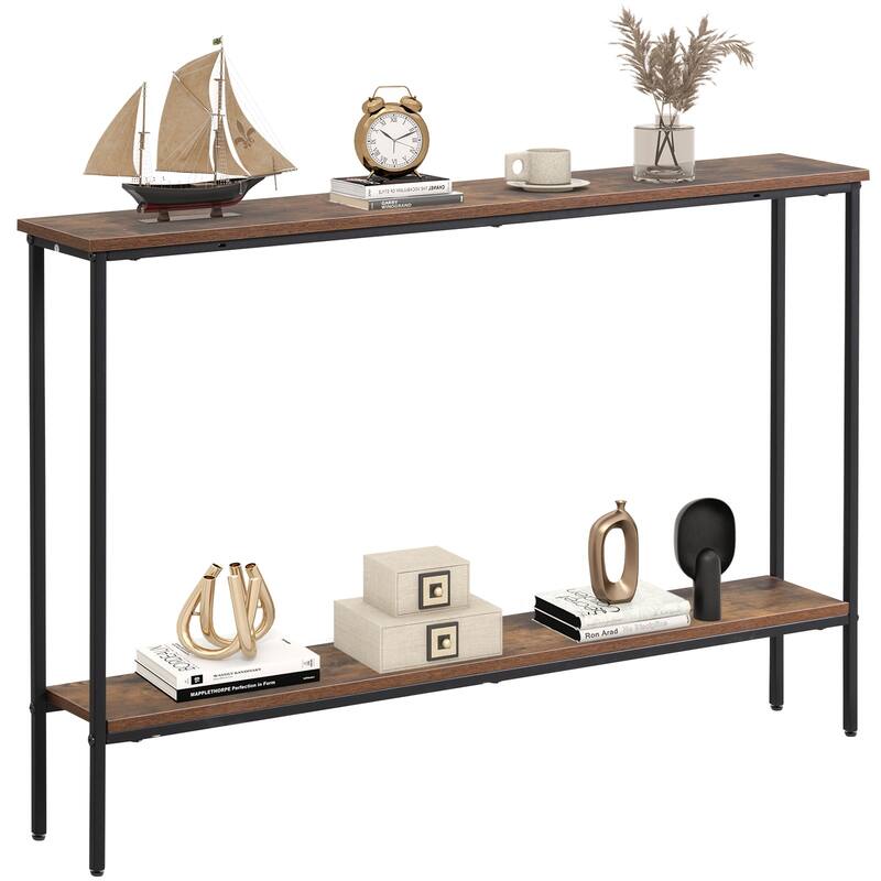 44 Inch Modern 2-Tier Console Table with Lower Storage Shelf for Entryway Living Room or Hallway - 44"L x 8"W x 30.5"H