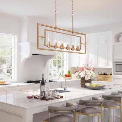 Velus 37.5 inches Large 6-light Modern Linear Kitchen Chandelier Rectangle Ceiling Lights for Dining Room - L37"*W5"*H21"