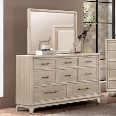 Furniture of America Lioraen Modern Oak 2-piece Solid Wood Dresser and Mirror Set