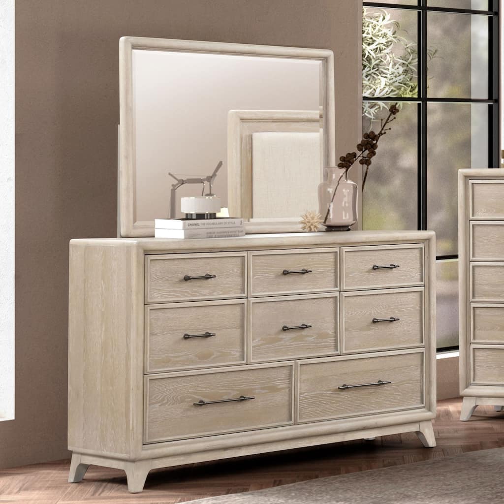 Furniture of America Lioraen Modern Oak 2-piece Solid Wood Dresser and Mirror Set