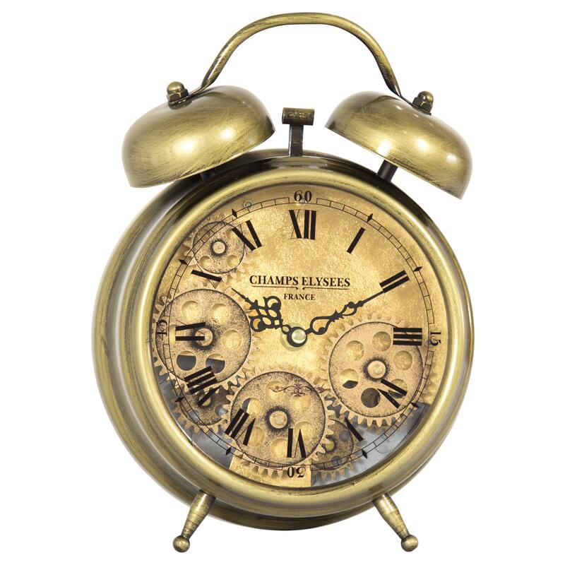 Yosemite Home Decor Brass Gear II Table Top Clock - 10 x 7.5 x 3 - Bronze/Gold