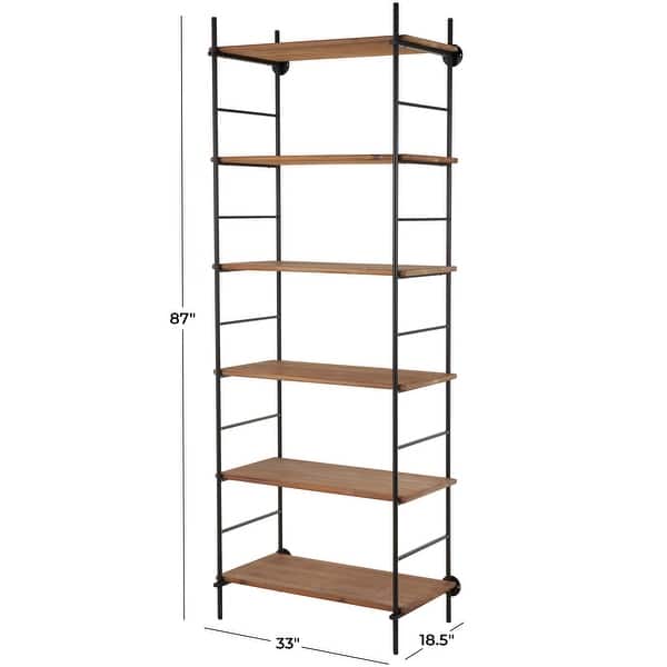 Brown Wood Rectangular 6 Level Storage Shelving Unit with Black Metal ...