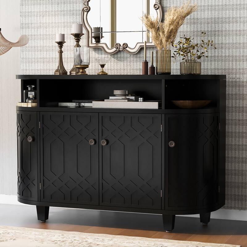 Accent Cabinet 48" Wooden Storage Sideboard Console Buffet Table Coffee Bar Cabinet with Doors & Adjustable Shelf