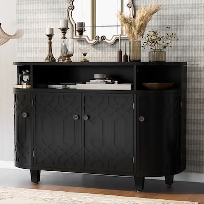 Storage Cabinet With 4-Doors And Adjustable Shelves,Solid Wood