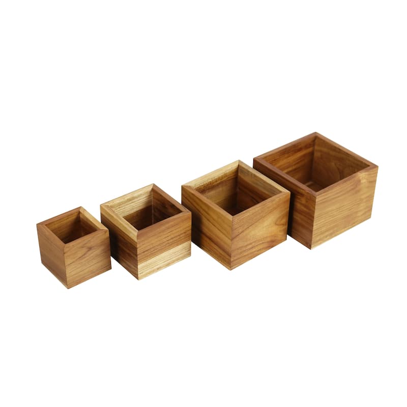 Eleganto® 4 Piece Teak Wood Bathroom Amenities Nesting Set