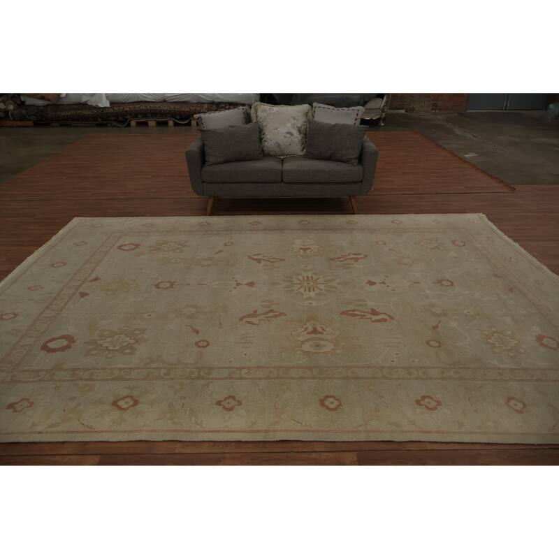 Hand Knotted Oriental 100% Wool Carpet Traditional All-Over Beige & Ivories Ziegler Area Rug - 12' 2'' X 8' 10''