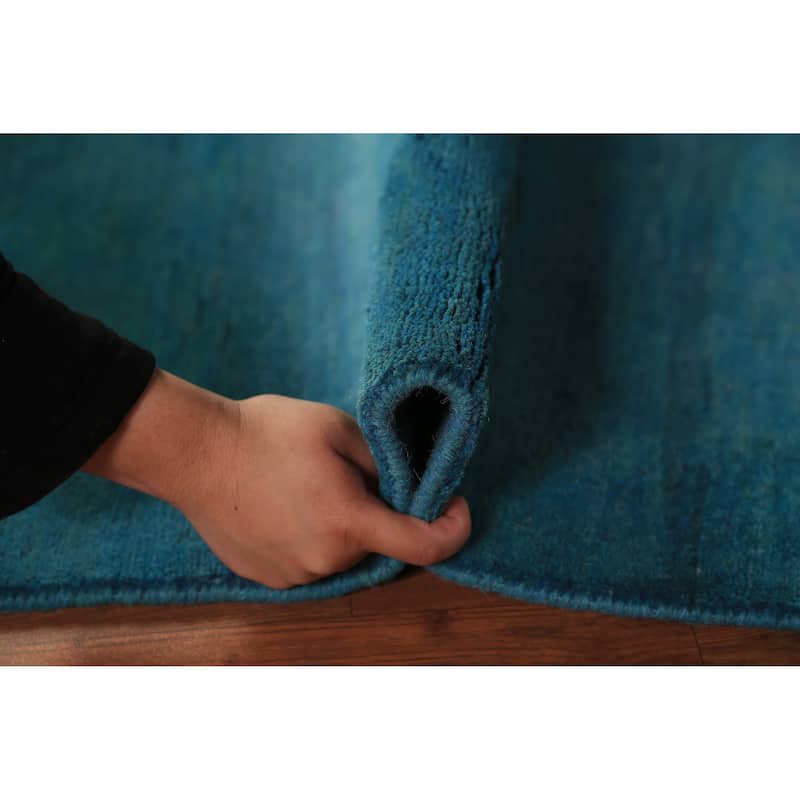 Teal Blue Gabbeh Square Oriental Rug Handmade Wool Carpet - 4'0" x 4'5"