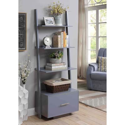 Ladder Bookcase with 4 Shelves and Bottom Drawer for Storage, Books, and Display in Any Room - 24.75