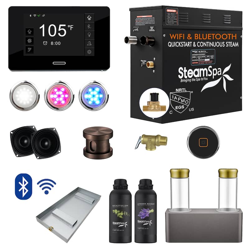 Black Series WiFi and Bluetooth 9kW QuickStart Steam Bath Generator Package with Dual Aroma Pump in Oil Rubbed Bronze