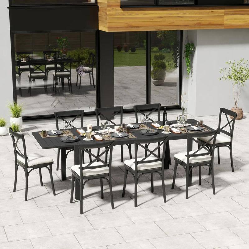 Domioutdoorliving 97.2"L Extendable Aluminum Outdoor Dining Table