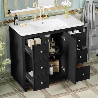 Bathroom Vanity with Sink, Bathroom Vanity Cabinet with 4 Drawers and 1 Door, Storage Cabinet with Adjustable Shelves