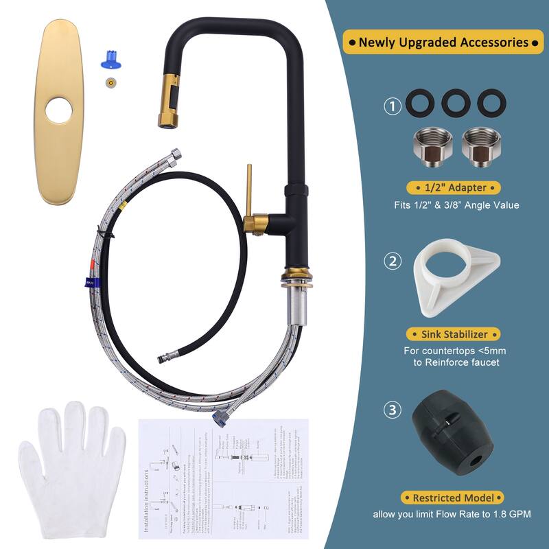 WOWOW Pull Down Sprayer Kitchen Faucet with Soap Dispenser