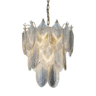 5 Light Glam And Modern Painted Brass Three Tiered Chandelier With Textured Glass Accents - W 19.7"