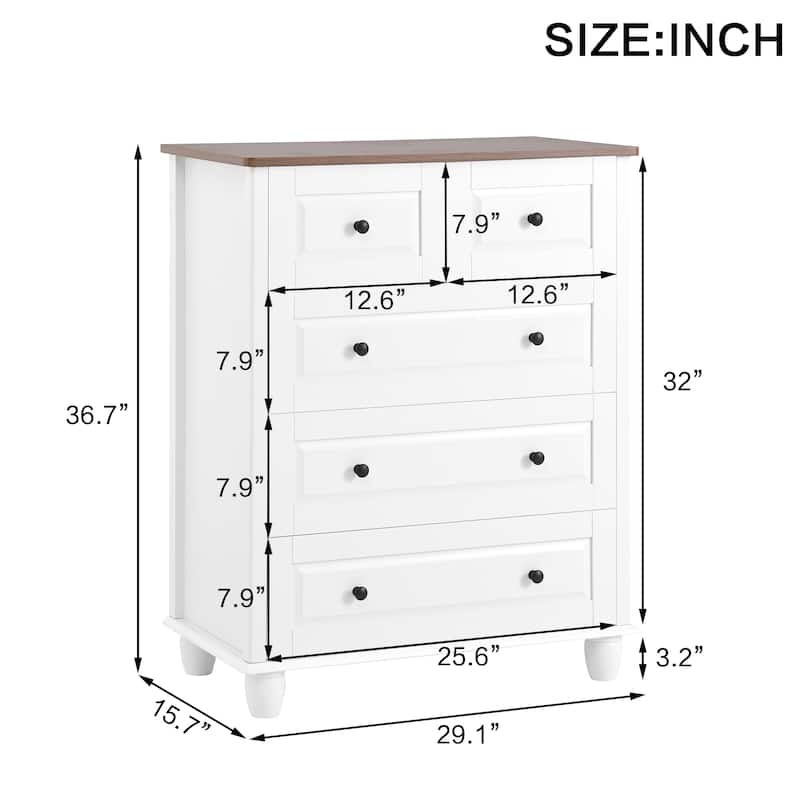 White 5 Drawer Dresser, Tall Chest of Drawers with Wide Top, Wood Storage Cabinet for Bedroom, Hallway, Office