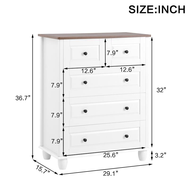 White Dresser with 5 Drawers, Tall Chest of Drawers, 5 Drawer Dresser with Deep Space