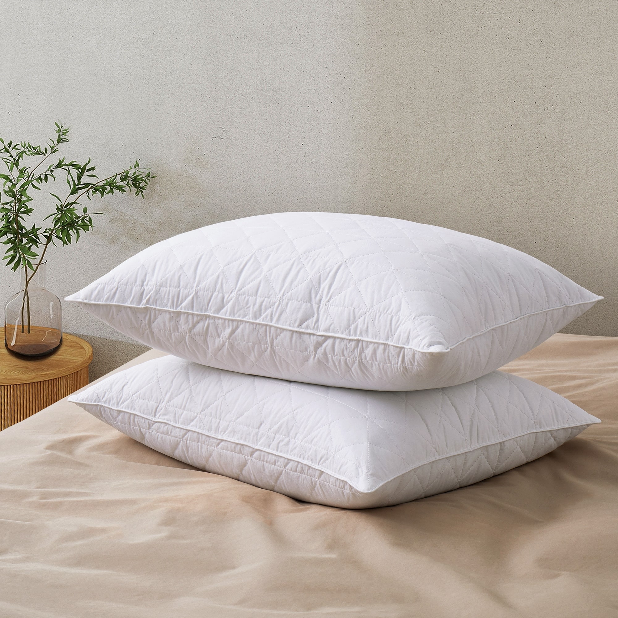 2 Pack Hotel Quality Goose Feather Bed Pillows for Side & Back Sleepers