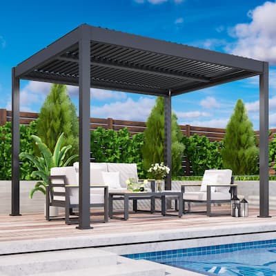 10' x 12' Aluminum Pergola with Adjustable Louvered Roof