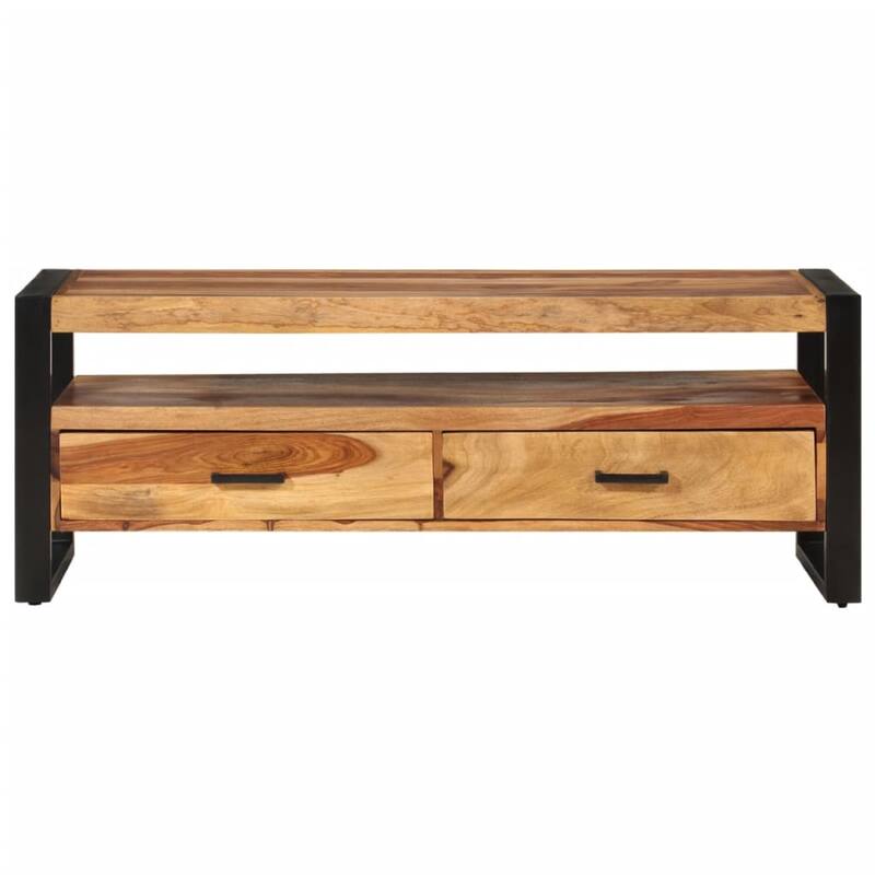 Adrin TV Stand Media Cabinet, Steel, 42 Inch Black Brown Solid Wood