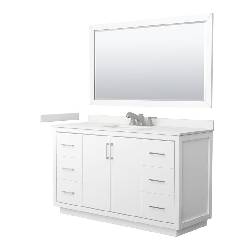 Wyndham Collection WCF111160S-QTZ-US3M58 Icon 60" Free Standing Single - White / White Quartz Top / Brushed Nickel Hardware