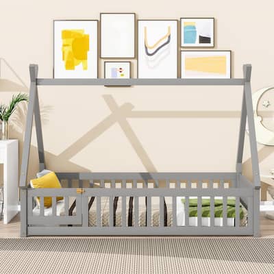 Twin Tent-shaped Floor Bed with Guardrails