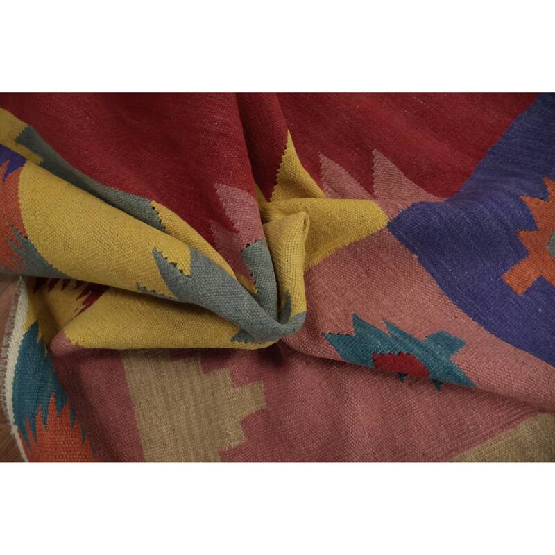 Hand Woven Oriental 100% Wool Carpet Southwestern Tribal Multi-Colored Kilim Area Rug - 9' 9'' X 7' 10''