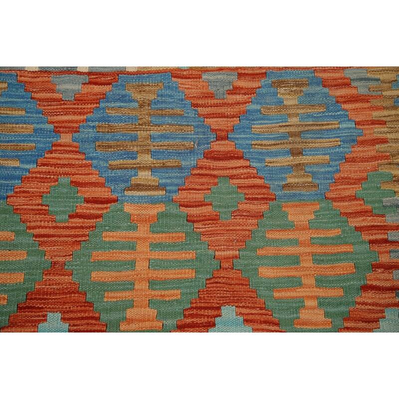 Hand Woven Oriental 100% Wool Carpet Southwestern Geometric Oranges & Rust Kilim Area Rug - 9' 7'' X 6' 5''