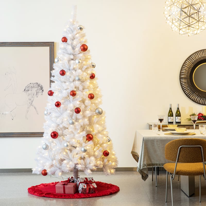 Glitzhome 72"D Oversized Deluxe Red/White Velvet Ruffled Christmas Tree Skirt