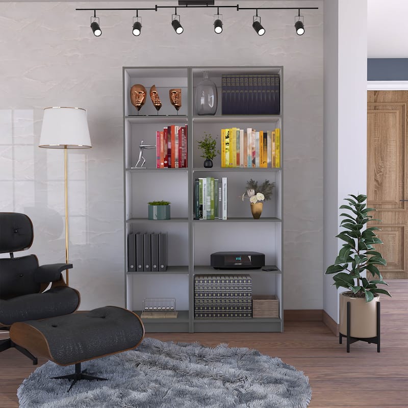 2 Piece Home Bookcase Set, 42" Wide with 10 Shelves, Living Room Set - Grey