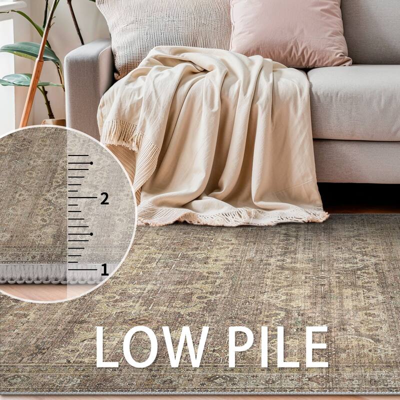 Mcow Vintage Floral Low-Pile Machine Washable Non-Slip Area Rug