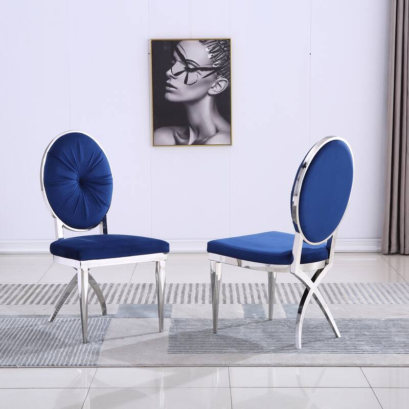 Mid-Century Modern Velvet Upholstered Side Chair with Metal Frame and Polished Stainless steel Legs