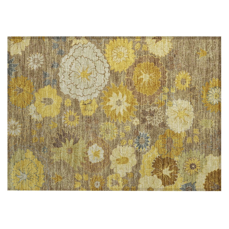 Machine Washable Indoor/ Outdoor Modern Floral Chantille Rug
