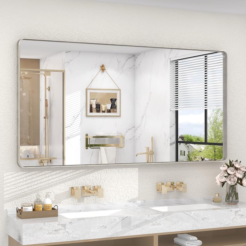 Aluminum alloy Framed Tempered Glass Wall Bathroom Vanity Mirror - 60" x 30" - Silver
