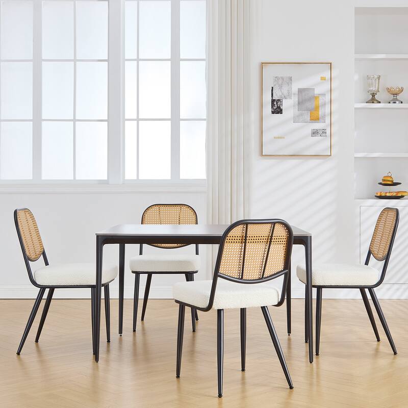 Upholstered Rattan Dining Chairs Set of 2 Side Chair - 33.86"H x 18.9"W x 22.83"D