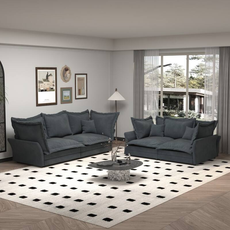 90.55" Modern Comfy Upholstered Sofa Cloud Couch with Multiple Large Soft Pillows