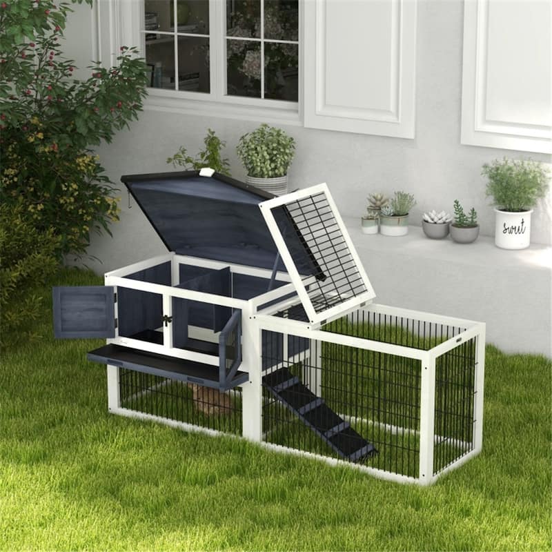 Outdoor Rabbit Hutch Essentials: Building a Safe Haven for Your Pet - 59.1" L x 19.9" W x 26.8" H - Dark Gray-White-Black