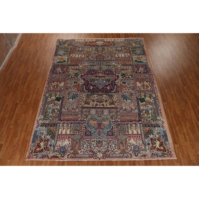 Animal Pictorial Kashmar Persian Area Rug Hand-knotted Wool Carpet - 9'7" x 12'6"