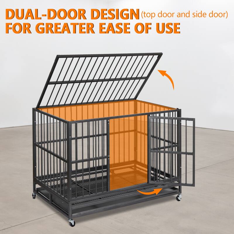 48 " Heavy Duty Dog Crate with Wheels & Brakes