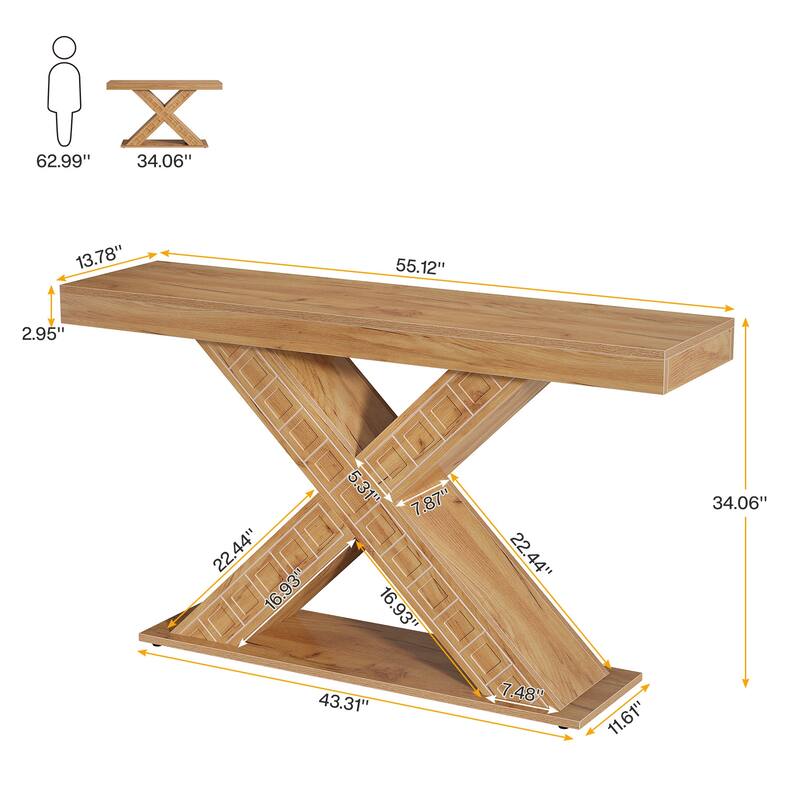 55 Inches Rustic Sofa Table for Entryway - 55.1" W x 13.7" D x 34.06" H