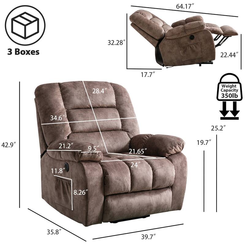 Big Power Lift Massage Recliner Chair for Elderly with Heated Vibration and USB Ports