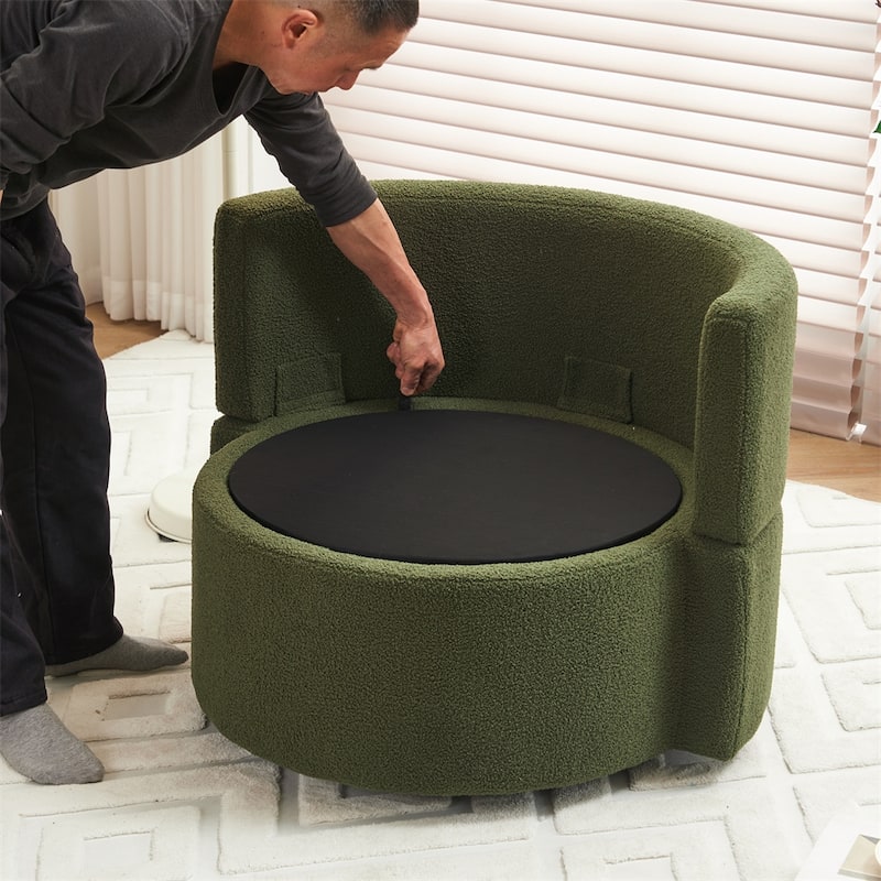 Teddy Fabric Swivel And Storage Chair With Back Cushion