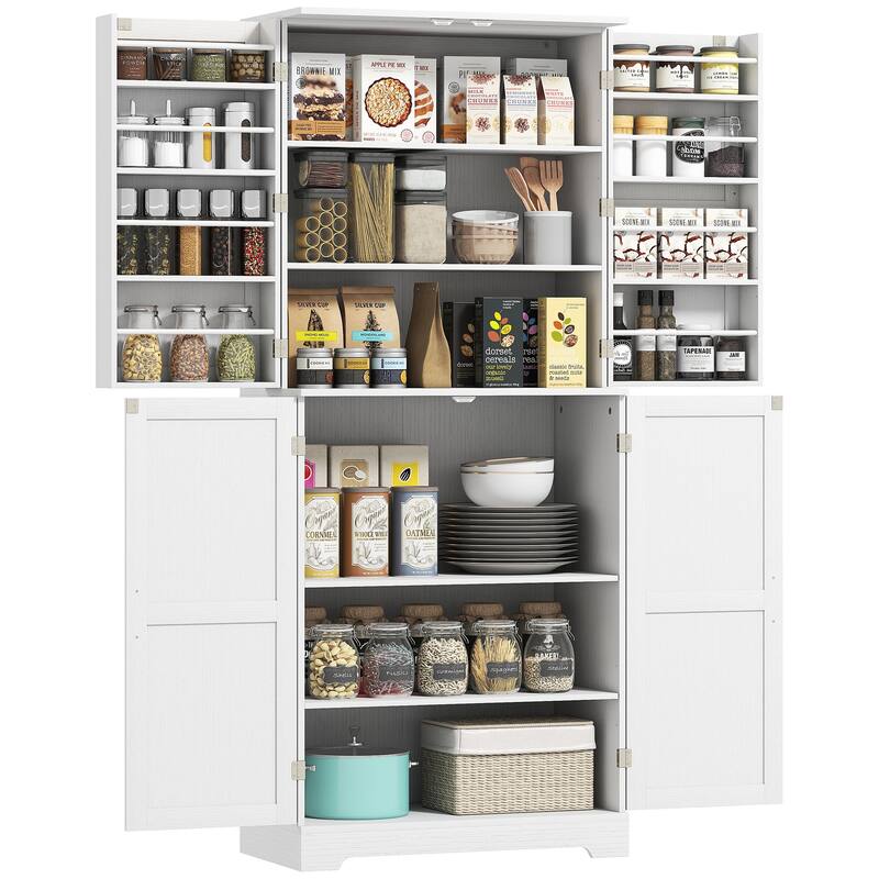 HOMCOM 72" Farmhouse Kitchen Pantry Cabinet, Freestanding Tall Storage Cabinet with 4 Adjustable Shelves and 8 Door Shelves - White