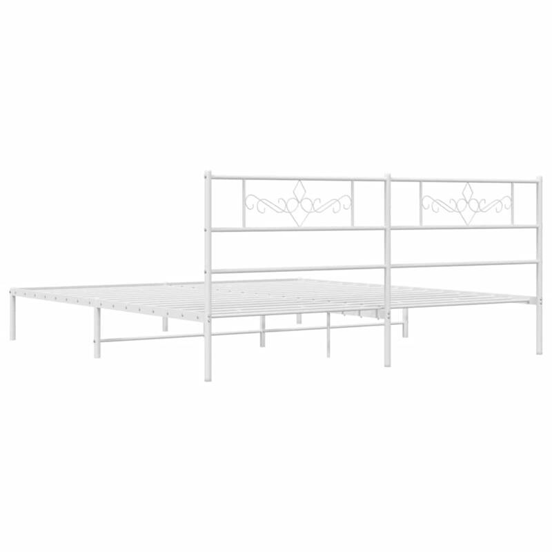 vidaXL 12 Inches White California King Metal Bed Frame No Mattress - 86.2" x 73.6" x 35.4"