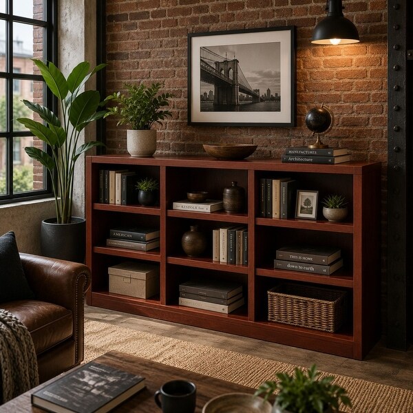 Concepts in Wood Triple Wide Wood Bookcase, 9 Shelf, 36 inch Tall